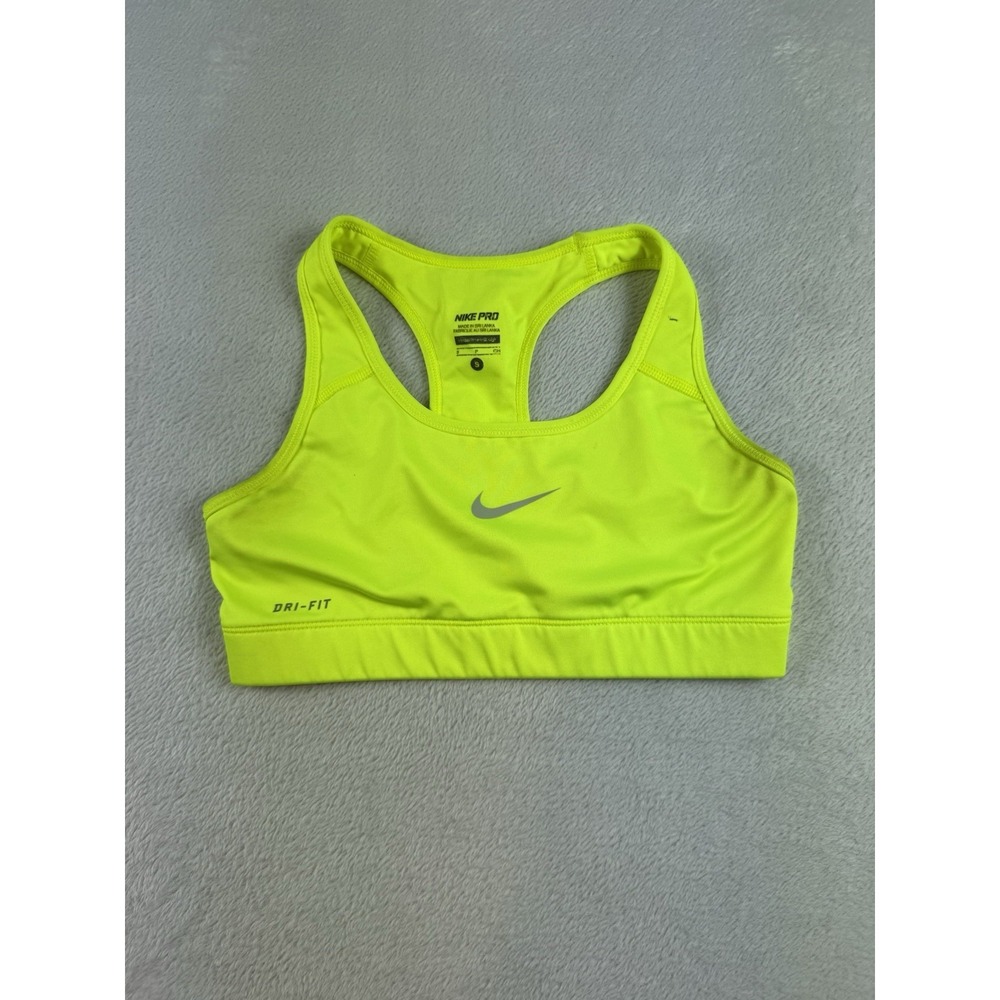 Nike Dri fit S Sports Bra Fluorescent Highlighter Bright Center Swoosh GYM Run